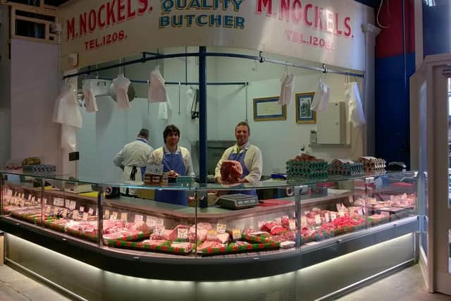 Nockels butchers in the Market Hall, Scarborough.