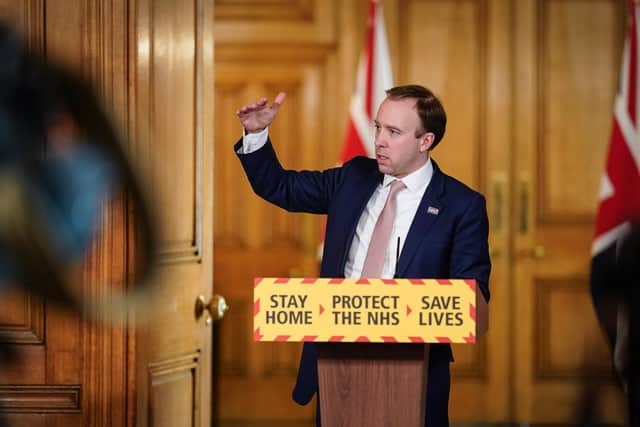 Health Secretary Matt Hancock speaking during a media briefing in Downing Street, London, on coronavirus (COVID-19). Photo: PA