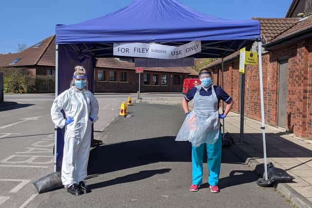 Laura-May Calden ACP (left) withHannah Shepherd - NHS volunteer wearing a visor made by Ben Shepherd.
