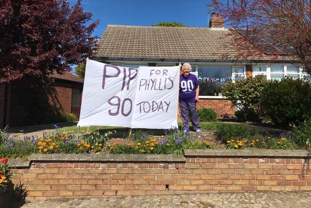 Phyllis Watson in her 90th birthday special T-shirt