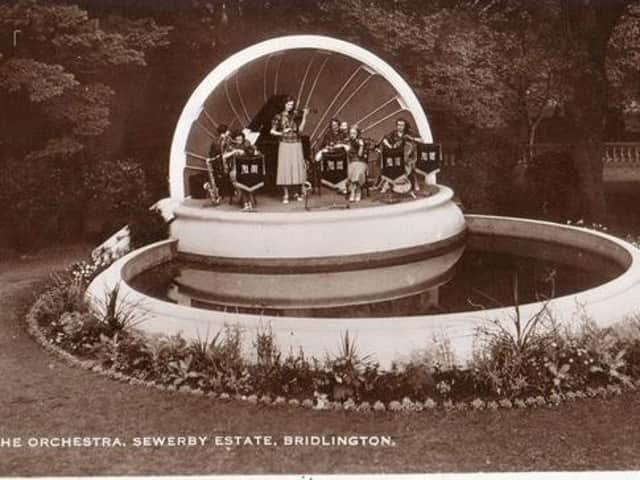 Subject is the bandstand at Sewerby Hall and Gardens