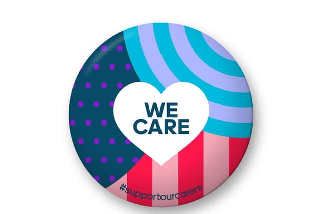 The We Care badge.