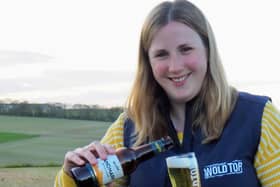 Kate Balchin with Wold Top Brewery’s new Landmark Lager.