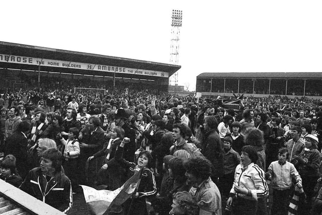 PNE fans on the pitch after a 2-2 draw with Shrewsbury in April 1978 which edged them within a whisker of promotion - that was clinched two days later