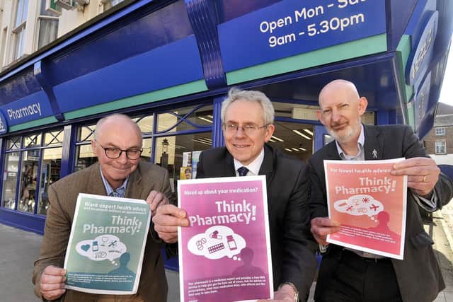 Chief Executive Community Pharmasist North Yorkshire Jack Davies is pictured with Simon Cox Chief Officer NHS Scarborough, Alistair Farquhar Superintendant Lincolnshire Co Op at Think Pharmacy.