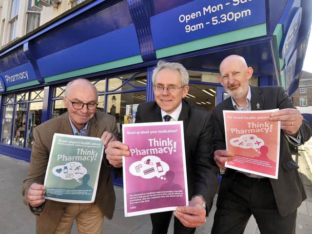 Chief Executive Community Pharmasist North Yorkshire Jack Davies is pictured with Simon Cox Chief Officer NHS Scarborough, Alistair Farquhar Superintendant Lincolnshire Co Op at Think Pharmacy.