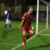 Chris Dawson celebrates the late winner for Boro at Matlock