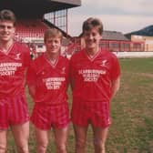 Tony Outhart is pictured above with Boro teammates Craig Short, left and Mitch Cook, right