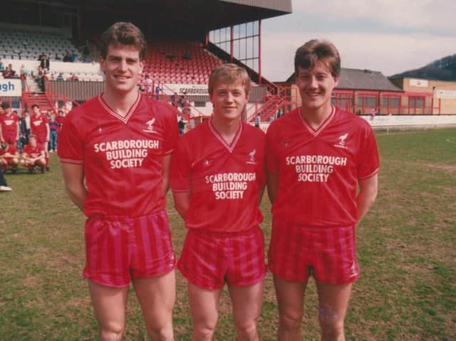 Tony Outhart is pictured above with Boro teammates Craig Short, left and Mitch Cook, right