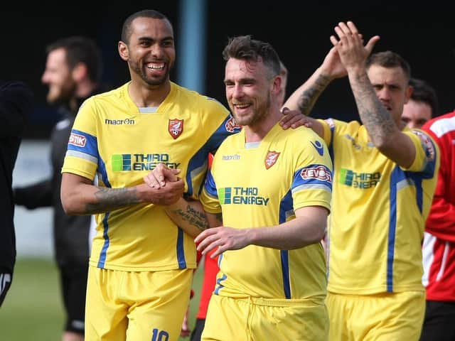 Dom Roma, centre, during his first spell with Boro, has signed a new deal with Basford United