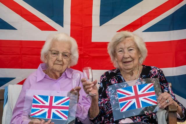 esidents from the Ala Rose Care Home, in Pickering, North Yorkshire. Pictured (left to right) Mary Plowman, aged 100, of Yedingham, with Alice Collinson, aged 100, of Bradford.