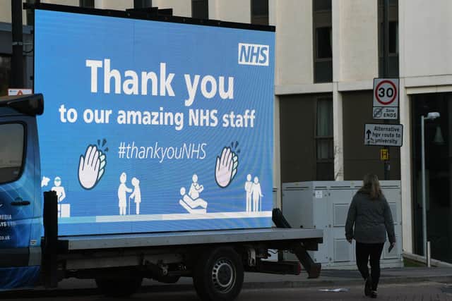 A sign outside Leeds General Infirmary thanking the NHS for working hard to fight the coronaviurs. JPImedia.