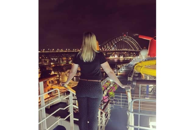 Cruise ship entertainer Kimberley Gretton who is hoping to be home in Scarborough soon after being stranded at sea.