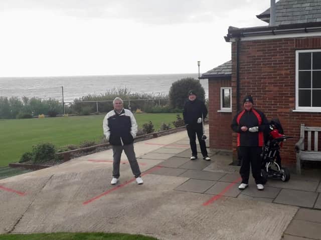 At North Cliff Golf Club on Wednesday morning front left is Club Captain, Max Stansfield, middle is John Collins and on the right Jim Hughes.