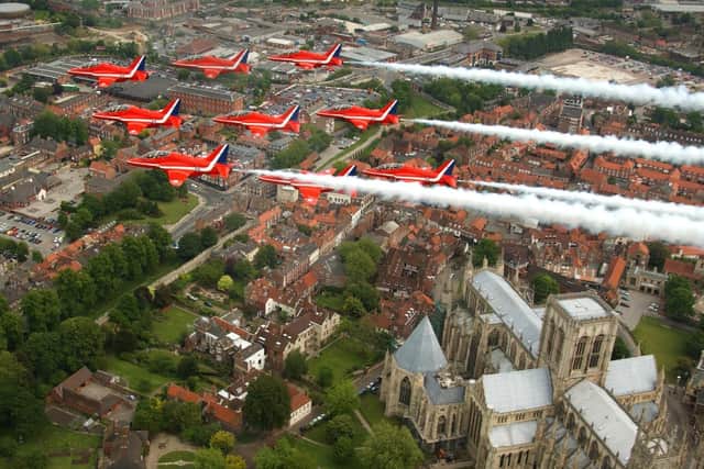 The Red Arrows over York Minster.