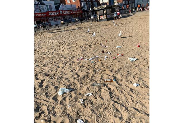 South Bay was left strewn with litter at the end of the day. Picture: L Wood