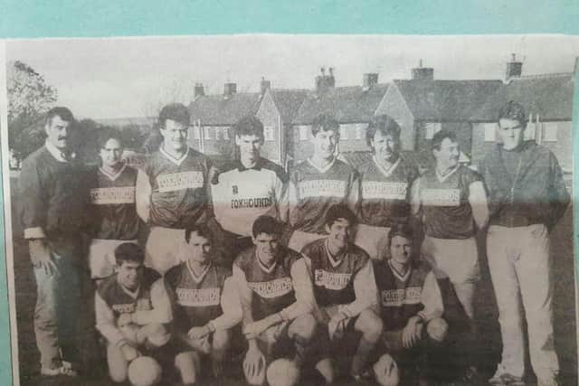 Manager Mick Walmsley, back row, extreme left, lines up with his Flixton FC team in the 1990s
