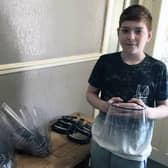 William with the face shields he has been making. Picture: North Yorkshire County Council