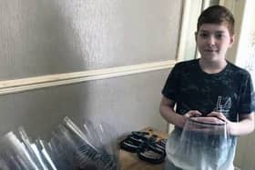 William with the face shields he has been making. Picture: North Yorkshire County Council