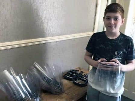 William with the face shields he has been making. Picture: North Yorkshire County Council