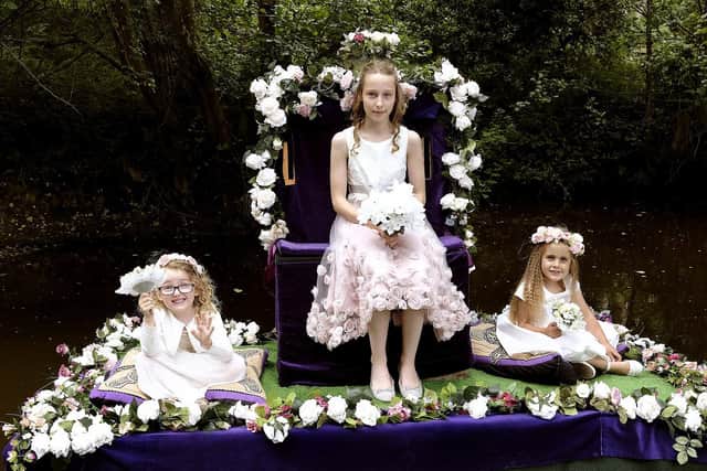 Elsie Oswald, Rose Queen Molly Dixon and Rumer Noble at the Rose Queen ceremony in 2019.