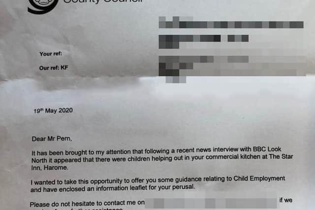 The letter to Andrew Pern from the county council