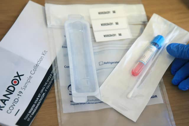 A test sample at the Eothen Homes care home in Whitley Bay, Tyneside, where all staff and residents are being tested for coronavirus. Photo: PA