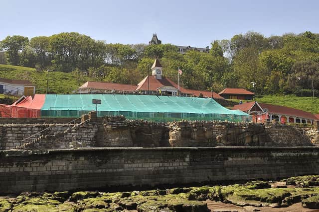 A collapsed wall near the Clock Cafe