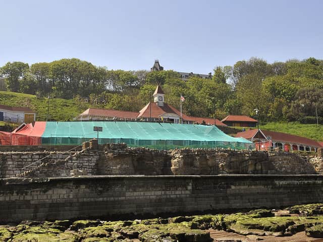 A collapsed wall near the Clock Cafe