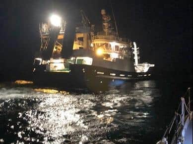 The trawler which rescued the crew from their life raft