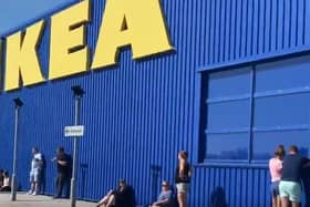 The queue outside IKEA Leeds (photo and video: Richard McCann).