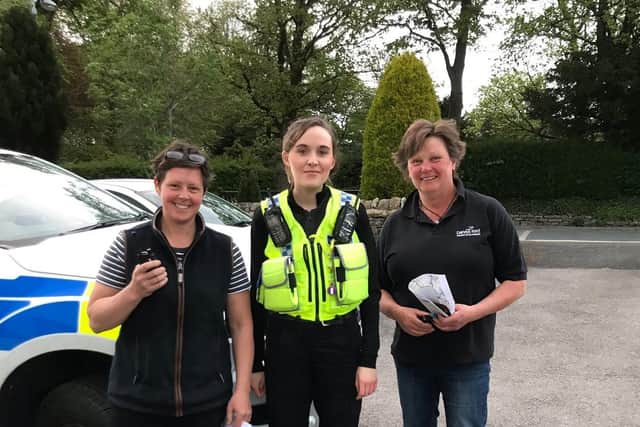 PCSO Emily Hewitson with Grassington Mobile Rural Watch volunteers.