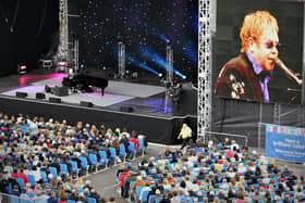 Sir Elton John plays the Scarborough Open Air Theatre to a sell-out, record crowd of 8, 500 in June 2011
