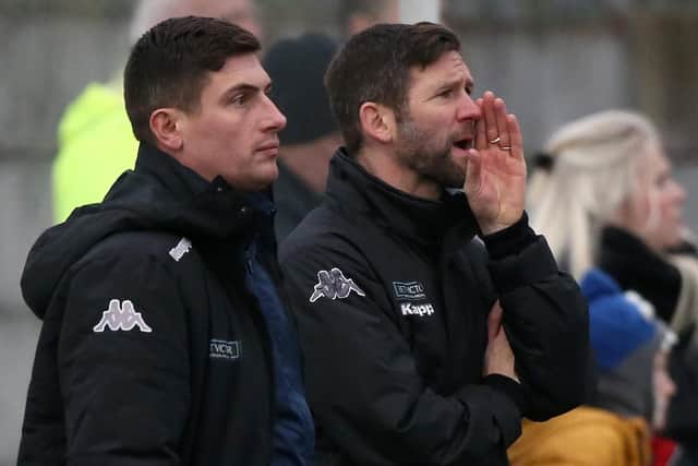 Pickering Town boss Steve Roberts, right, and his assistant Tony Hackworth