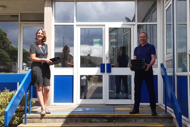 George Pindar principal Lesley Welsh is pictured with Matt Parsons, external affairs manager at Anglo American.
