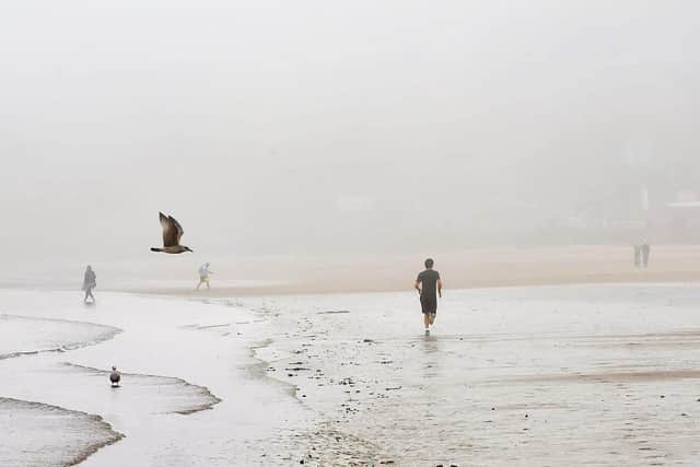 A misty Scarborough beach