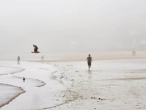 A misty Scarborough beach