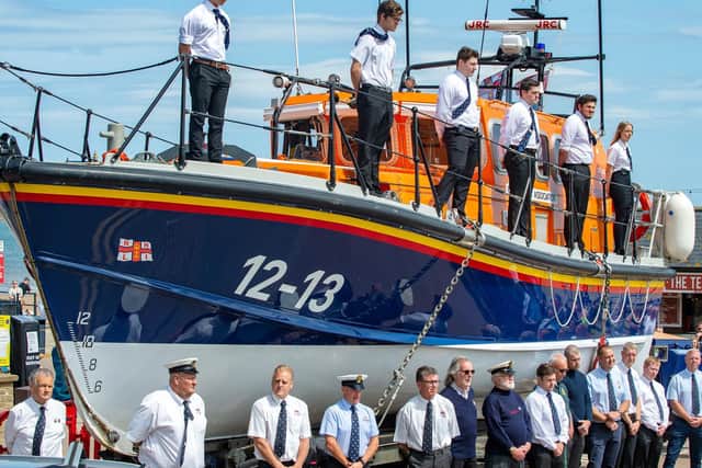 Filey Sea Cadets formed a guard of honour on the deck of the lifeboat
