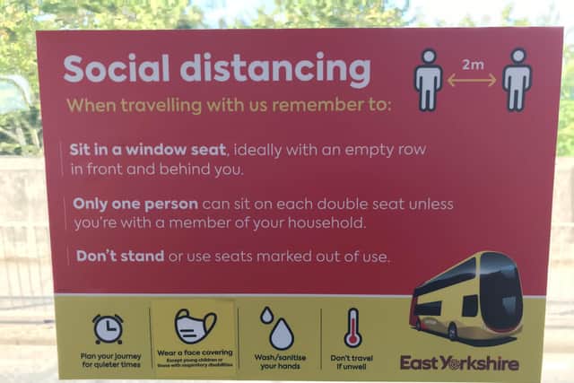 Sign on an East Yorkshire Buses bus.