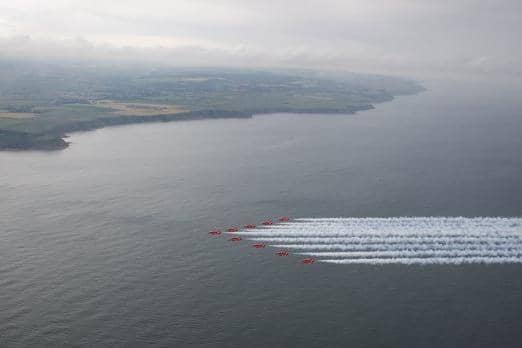 The jets are pictured heading towards Scarborough for their first flypast of the day. Photo: Crown Copyright 2020.