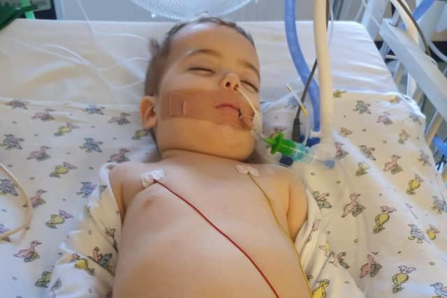 Two-year-old Jayden Baron from Scarborough when he was in hospital