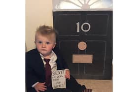 Harrison as Boris with his Brexit plan