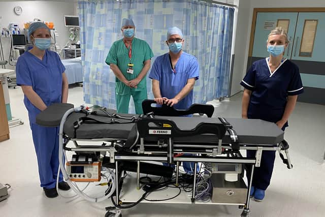 The new hospital transfer trolley.