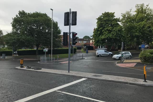 Photo taken from Scalby Road showing the new traffic lights and changes at the Stepney Drive junction.