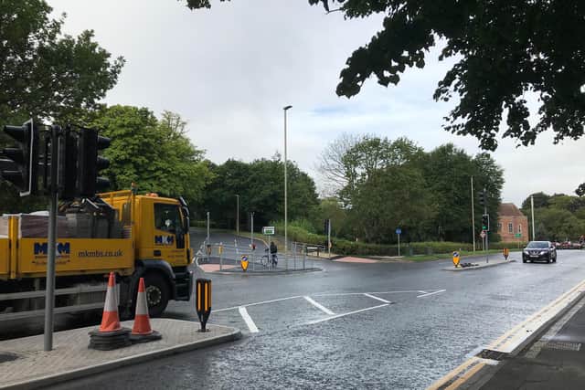 Photo taken from Scalby Road showing the new traffic lights and changes at the Stepney Drive junction.