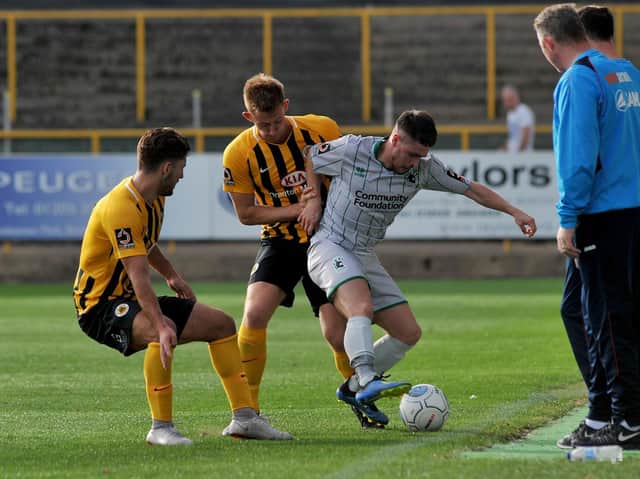 FRESH START: Ashley Jackson in action for Boston United - the left-back has joined Scarborough Athletic