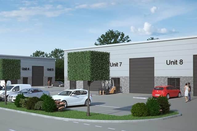 An artist’s impression of planned units at Malton Enterprise Park –100,000 sq ft of prime employment land.
