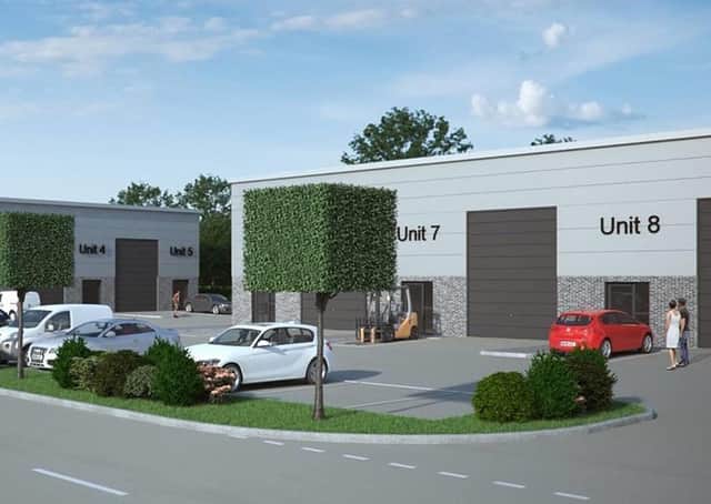An artist’s impression of planned units at Malton Enterprise Park –100,000 sq ft of prime employment land.