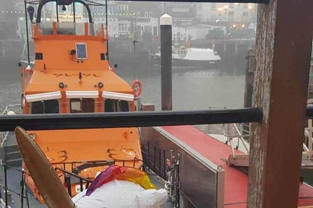 The inflatable unicorn retrieved by the Whitby RNLI crew.