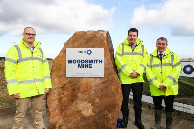 Chris Fraser, left, and Robert Goodwill, right, with Northern Powerhouse Minister Andrew Percy at the Woodsmith Mine naming ceremony in 2017.